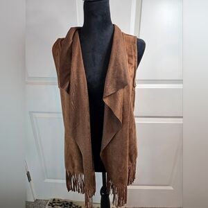 New! Chocolate Brown Fringe Vest Suede